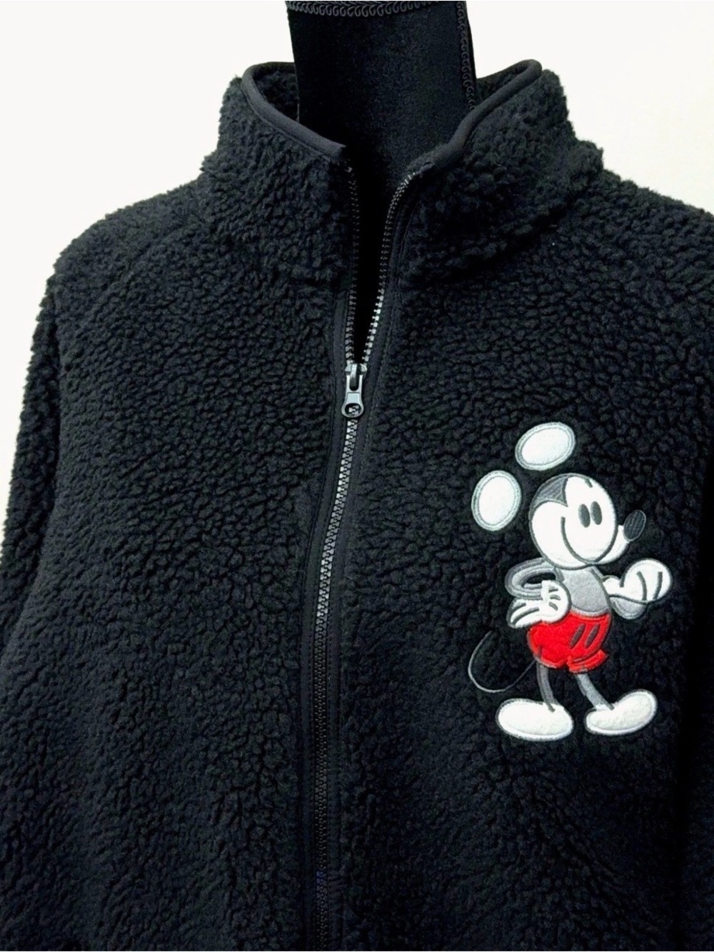 Mickey Mouse teddy fleece cardigan zip jacket with Mickey embroidery patch. L